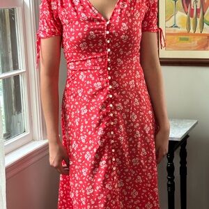 Ralph Lauren Red and White Puff Sleeve Midi Sundress